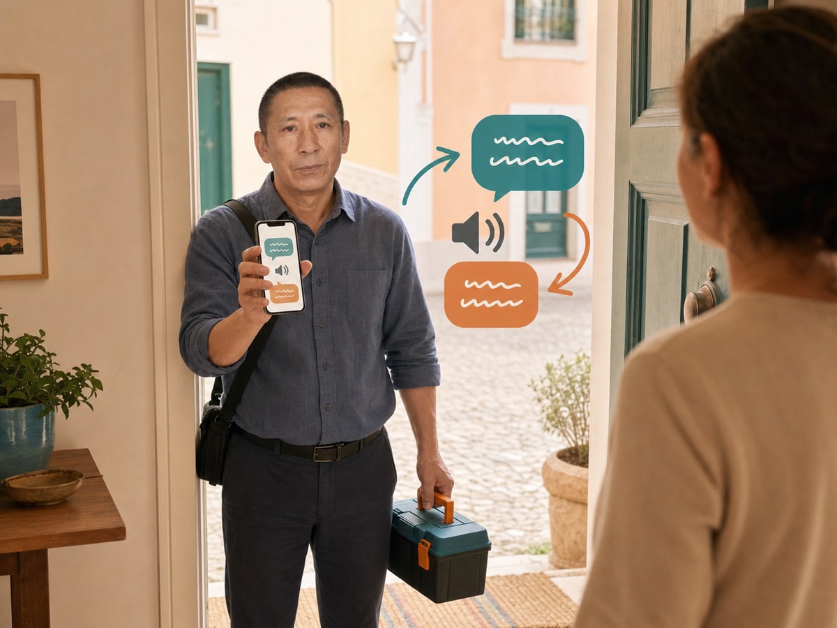 AI illustration of Ma using two-way translation at a doorway